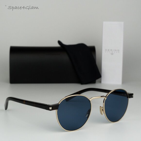 BRAND NEW Saint Laurent SL707 004 Gold Havana Blue Oval Unisex Sunglasses - Picture 1 of 10